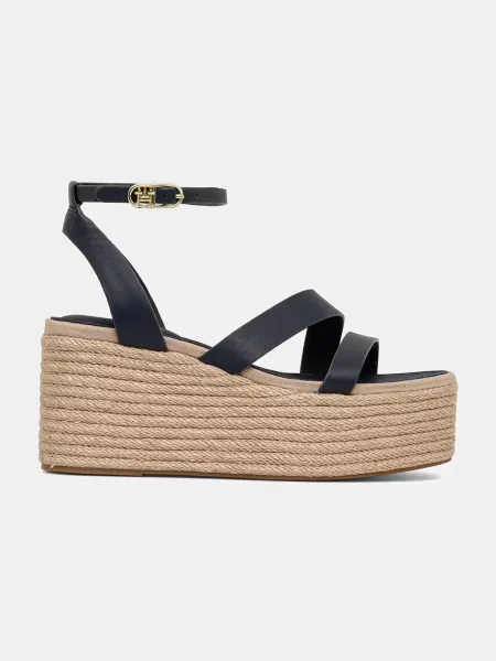 Usnjeni sandali Tommy Hilfiger ANKLE STRAP LEATHER PLATFORM mornarsko modra