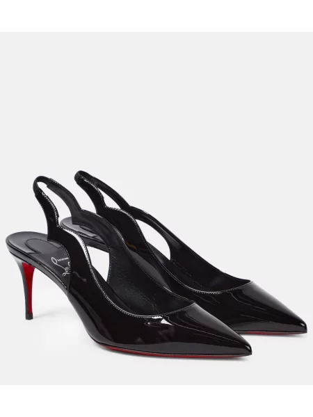 Pantofi cu toc Christian Louboutin din piele de lac slingback negru