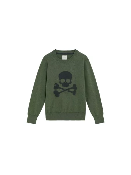 Scalpers Pulover Skull Intarsia metalic / kaki gri