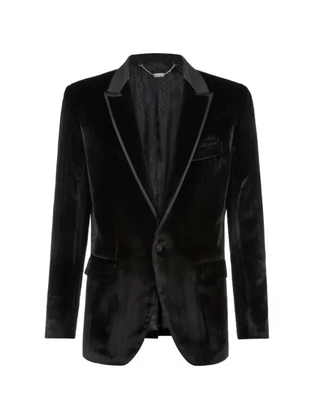 Sacou Billionaire de catifea cu model herringbone elegant negru