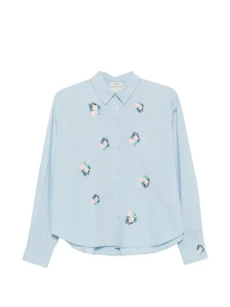 Lung cămașă Forte_forte cu model floral albastru
