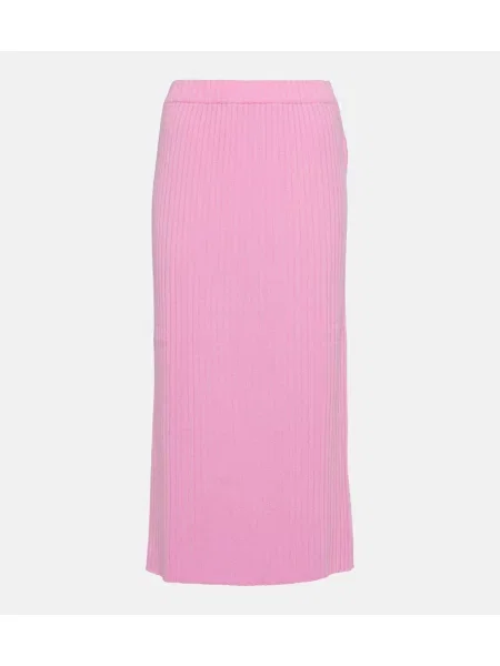 Fustă midi Jardin Des Orangers cu talie înaltă din cașmir până la genunchi roz