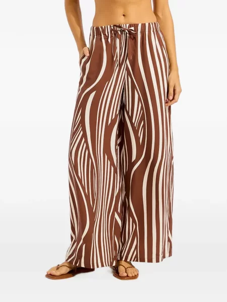 Pantaloni Seafolly cu imagine cu imprimeu abstract cu cordon maro