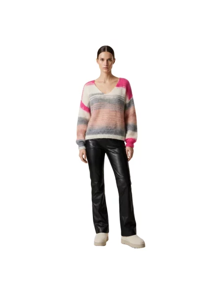 Sweter American Dreams wełniany w paski różowy