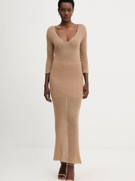 Liviana Conti rochie cu lână maxi drept maro