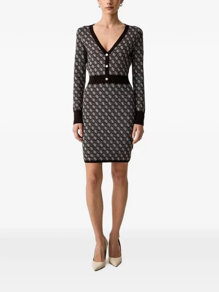 Rochie mini Guess cu imagine cu decolteu în V maro