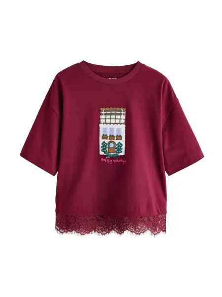 Next Tricou verde smarald / roșu carmin alb