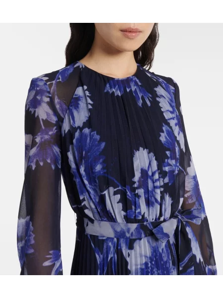 Rochie Erdem cu model floral plisată albastru