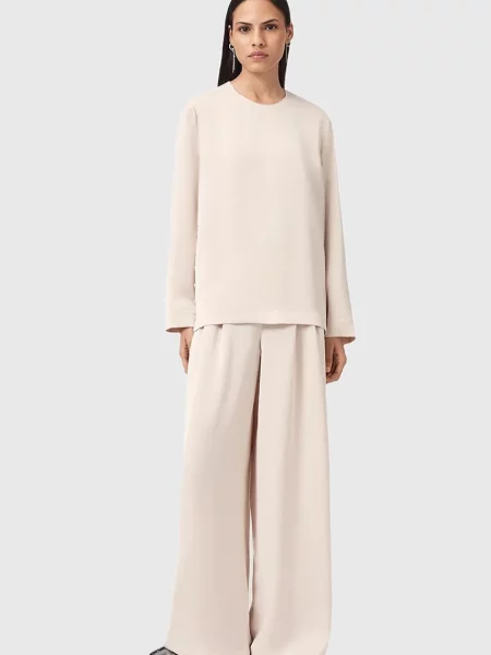 AllSaints pantaloni LEANNE lat medium waist alb