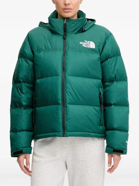 Geacă The North Face cu glugă cu imagine verde