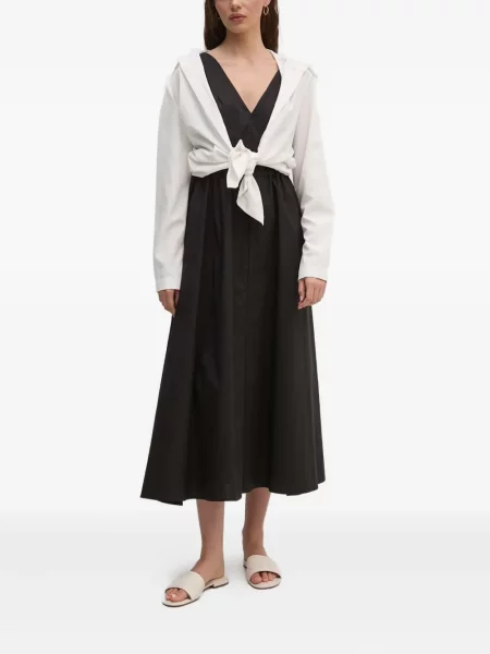 Rochie midi Sandro Ferrone cu decolteu în V până la genunchi de costum negru