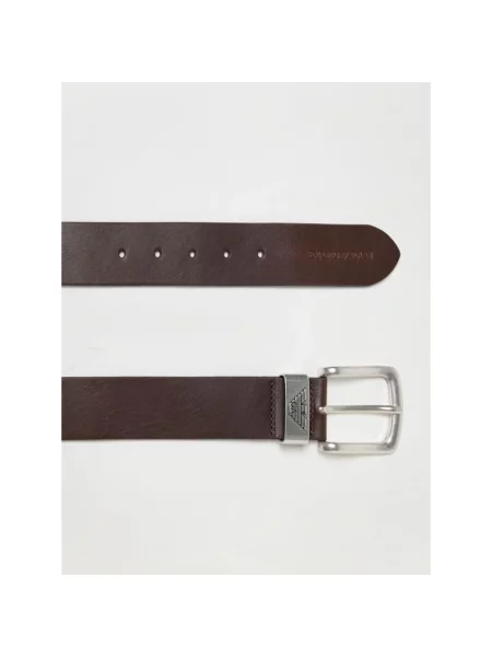 Pasek Emporio Armani skórzany z logo brązowy