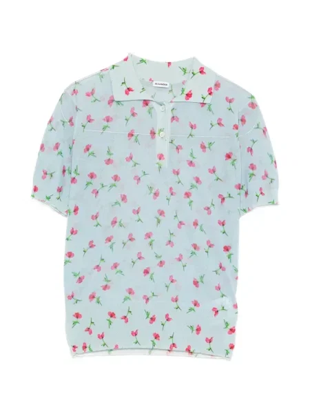 Top Jil Sander cu model floral albastru