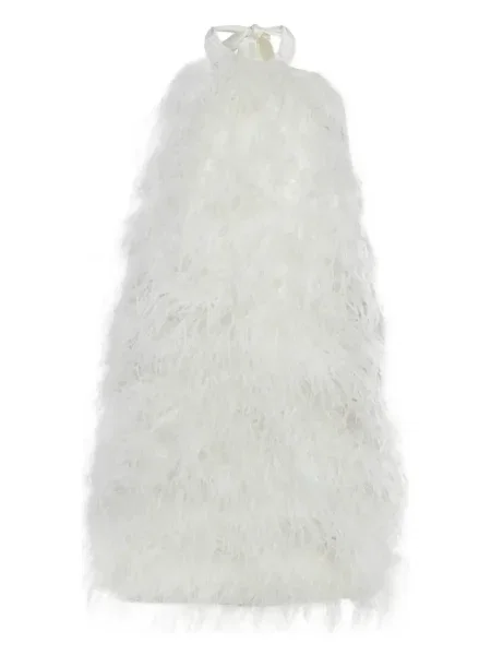 Kostiumas suknele Alamour The Label su plunksnomis apynasris kaklas balta