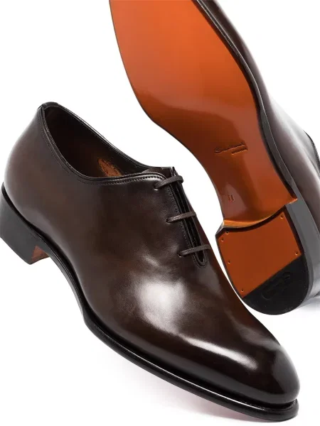 Кожени ниски обувки Santoni с връзки кафяво
