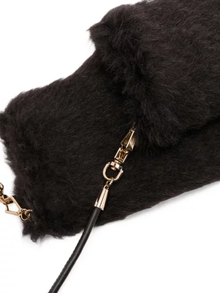 Mănuși Max Mara din piele cu bretele maro