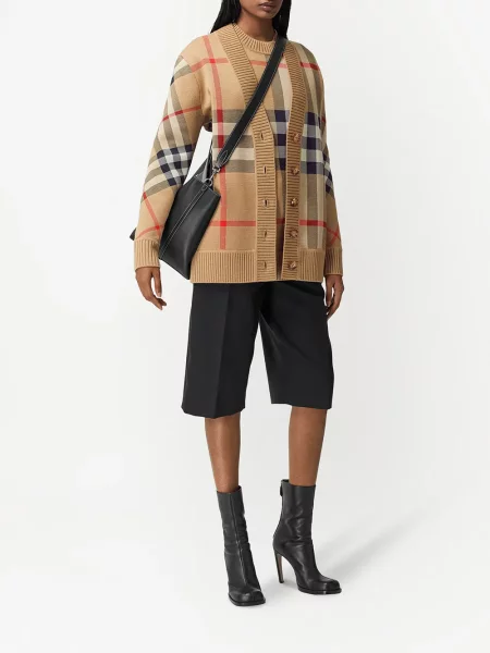 Vuneni kardigan Burberry karirani smeđa