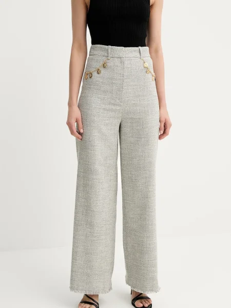 Nanushka pantaloni ALANDRA drept high waist gri