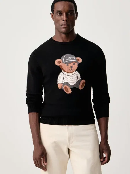 Guess pulover pentru bărbați cu vâscoză NAVIN negru