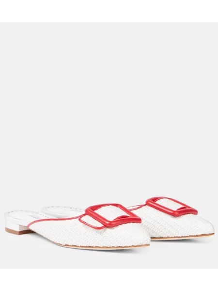 Papuci tip mules Manolo Blahnik din piele alb