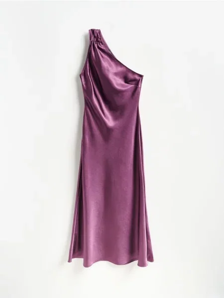 Reserved Rochie maxi cu un umăr gol violet-închis violet