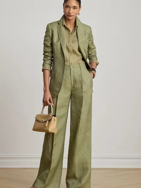 Żakiet o kroju regular fit z mieszanki lnu Lauren Ralph Lauren zielona