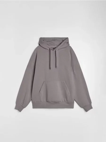 Sinsay Mikina s kapucí comfort fit s příměsí bavlny šedá