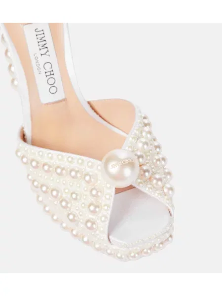 Сатенени сандали Jimmy Choo на платформе бяло