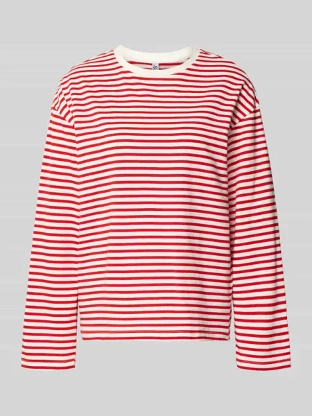 Bluzka z długim rękawem o kroju regular fit z mieszanki bawełny model ‘SADIE’ Pieces czerwona