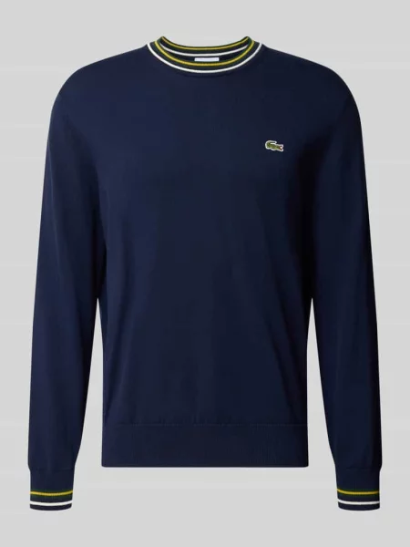 Sweter w kroju regular fit z czystej wełny Lacoste granatowy