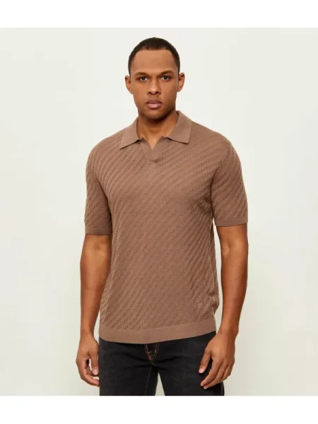 Tricou polo Emporio Armani de lână maro