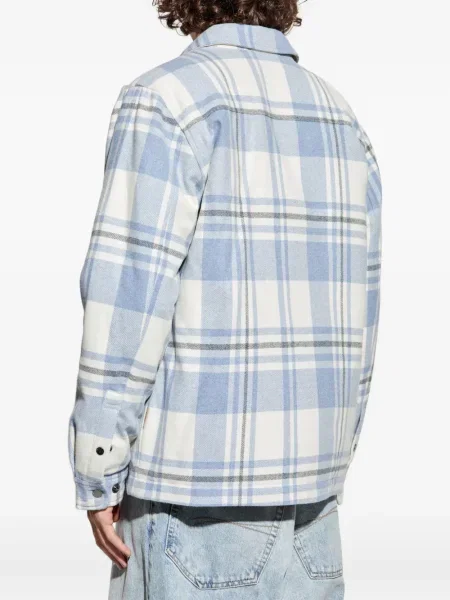 Geacă Woolrich de lână în carouri albastru