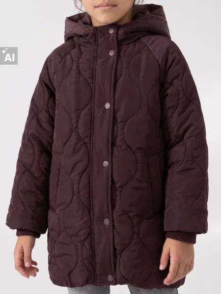 Sinsay Zateplený puffer kabát s kapucí a vlnitým prošíváním burgundy
