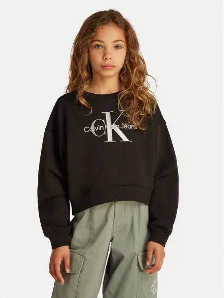 Calvin Klein Jeans Džemperis Glitter Monologo M Boxy Fit juoda