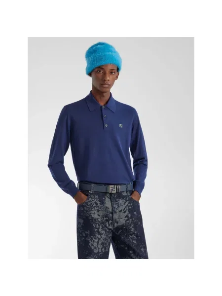 Sweter Fendi wełniany z długim rękawem niebieski