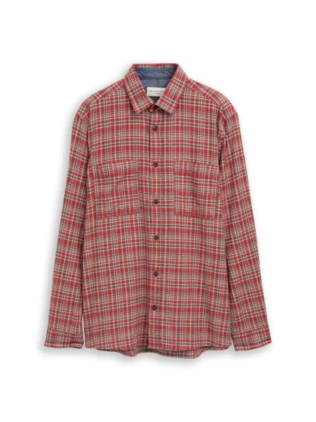 TOM TAILOR Cămașă verde închis / roșu cranberry alb