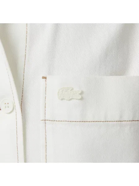 Lacoste Koszula Button-Down Z Krótkim Rękawem Regular Fit Kremowa Kremowy