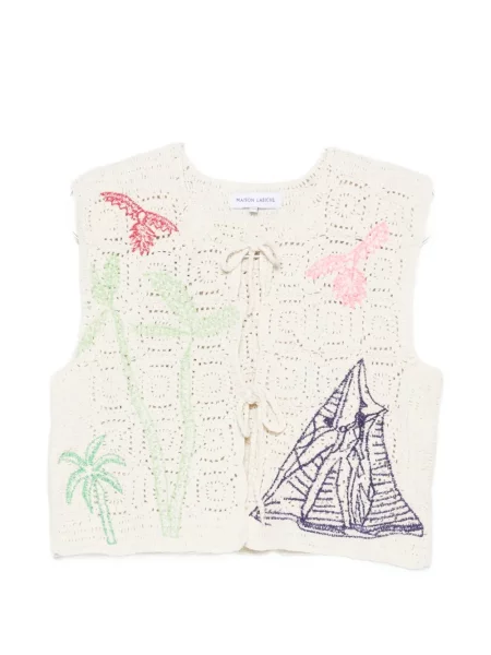 Плетене на една кука елек Maison Labiche бродиран