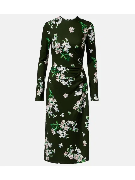 Rochie midi Erdem cu model floral drapată verde