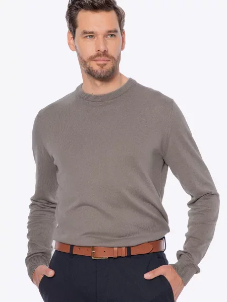 Sweter z bawełny z domieszką kaszmiru ciemny beż