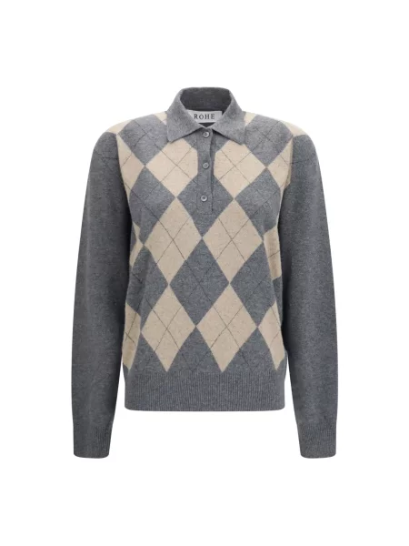 Koszulka polo Róhe wełniana z wzorem argyle szara