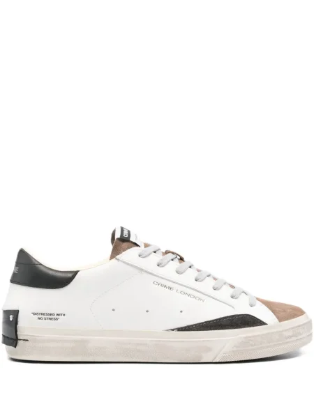 Sneakerși Crime London din piele de căprioară zdrențuiți alb