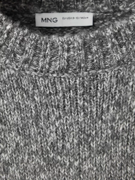 Sweter melanżowy z okrągłym dekoltem średni Dzieci lata MANGO KIDS szary