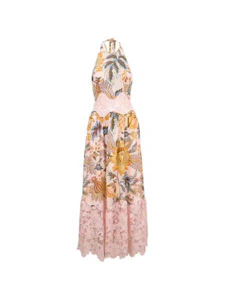 Rochie maxi Farm Rio cu model floral cu imagine din dantelă roz