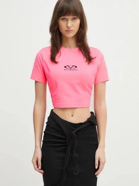 VETEMENTS tricou Oval Logo Cropped Fitted femei roz