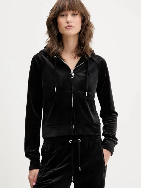 Juicy Couture bluza welurowa z kapturem gładka czarny