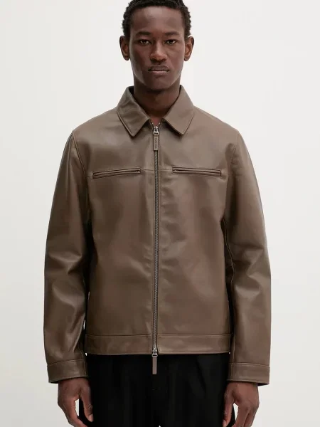 Кожено яке Calvin Klein преходен модел кафяво