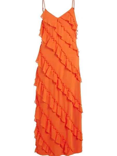Rochie maxi Vila cu volane portocaliu