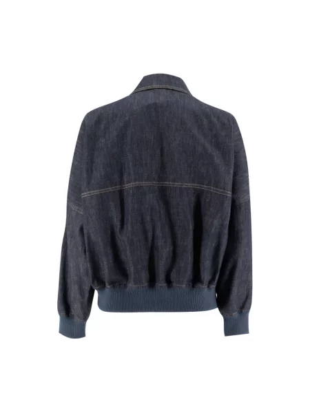 Haftowana kurtka jeansowa Brunello Cucinelli skórzana elegancka czarna