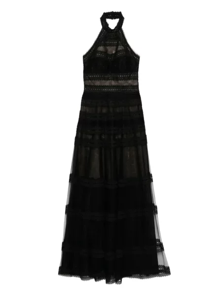 Rochie maxi Saiid Kobeisy cu model floral din dantelă lungă negru